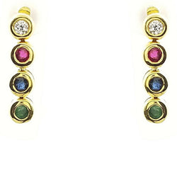 Diamond, Ruby, Sapphire, Emerald stones in 18 kt Yellow Gold, Drop Earrings. - Cape Diamond Exchange