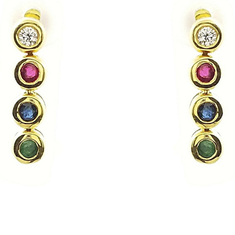 Diamond, Ruby, Sapphire, Emerald stones in 18 kt Yellow Gold, Drop Earrings. - Cape Diamond Exchange