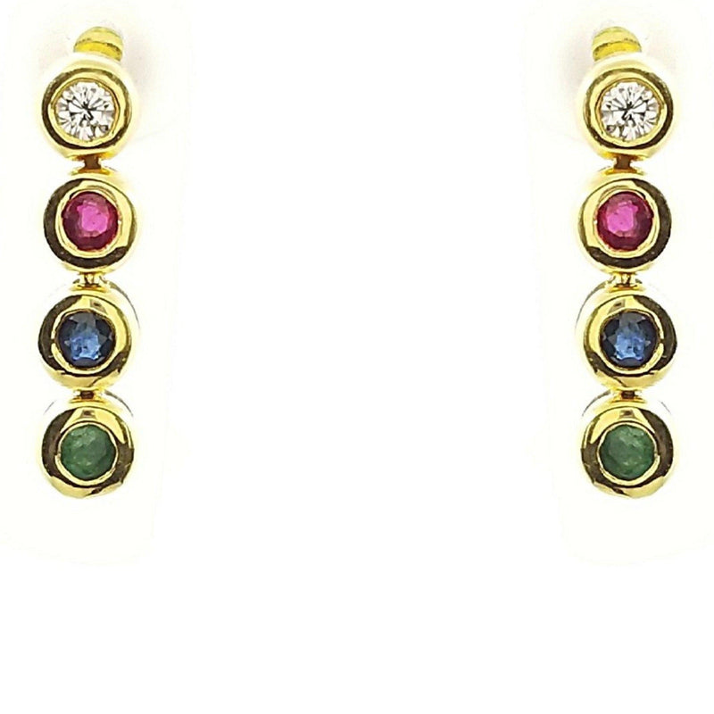 Diamond, Ruby, Sapphire, Emerald stones in 18 kt Yellow Gold, Drop Earrings. - Cape Diamond Exchange