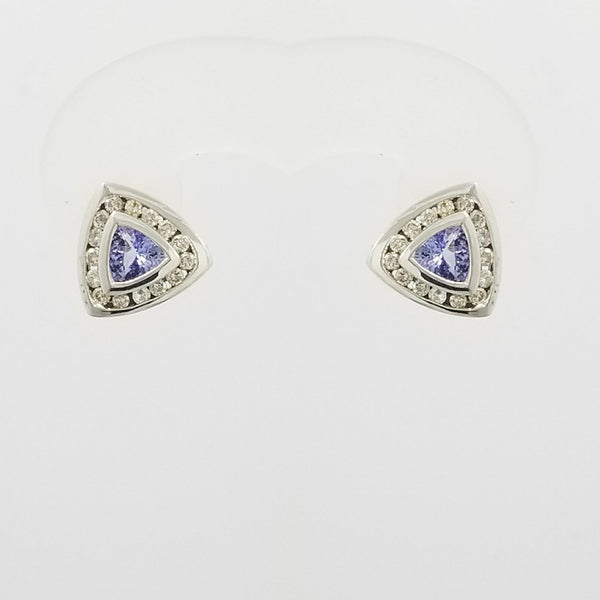 9 kt White Gold Diamond and Tanzanite Trillion shape Earrings - Cape Diamond Exchange