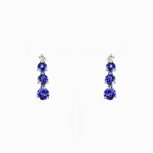 9 kt White Gold Tanzanite and Diamond Dangling Earrings - Cape Diamond Exchange