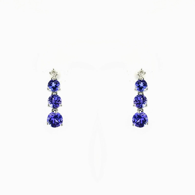 9 kt White Gold Tanzanite and Diamond Dangling Earrings - Cape Diamond Exchange