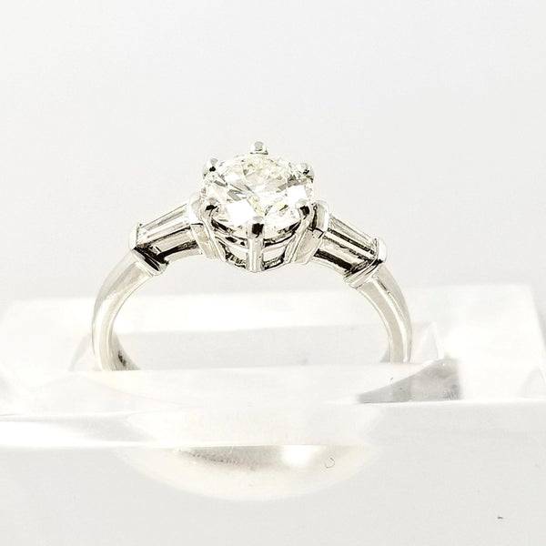 White Gold Ring with a center Diamond and Baguettes On The Side - Cape Diamond Exchange