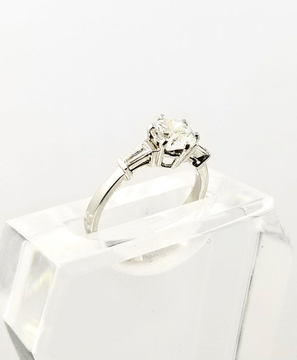 White Gold Ring with a center Diamond and Baguettes On The Side - Cape Diamond Exchange