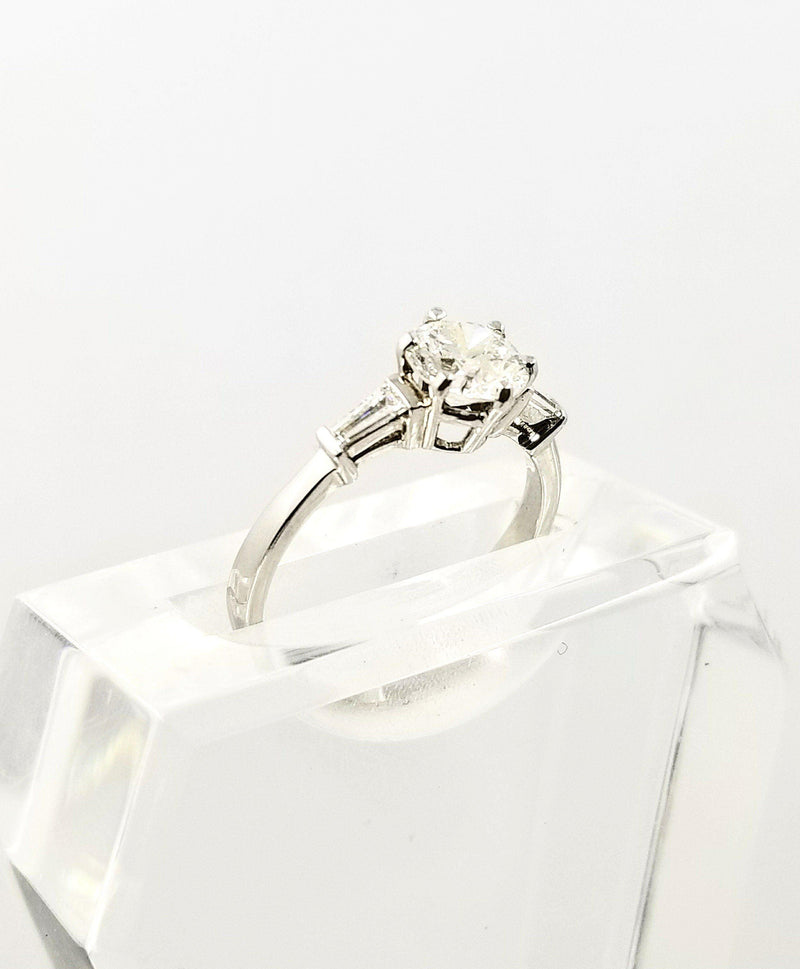 White Gold Ring with a center Diamond and Baguettes On The Side - Cape Diamond Exchange