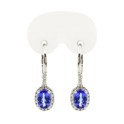 9 kt White Gold Diamond and Oval Tanzanite Drop Earrings. - Cape Diamond Exchange