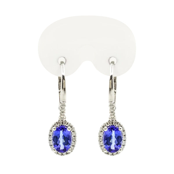 9 kt White Gold Diamond and Oval Tanzanite Drop Earrings. - Cape Diamond Exchange