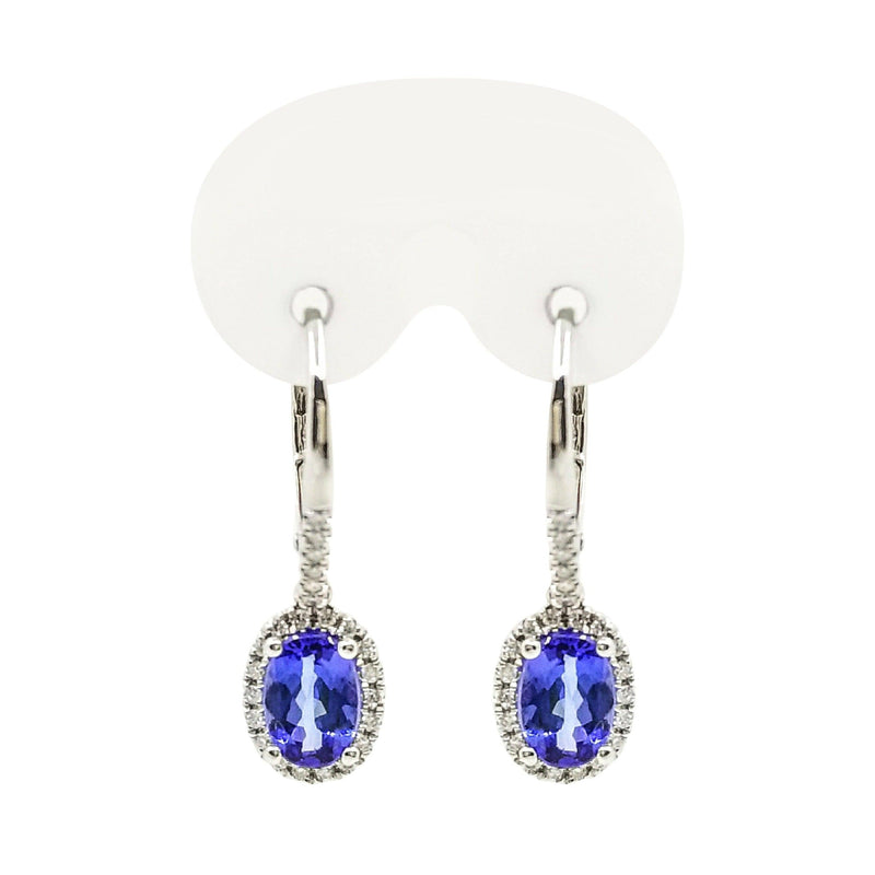9 kt White Gold Diamond and Oval Tanzanite Drop Earrings. - Cape Diamond Exchange