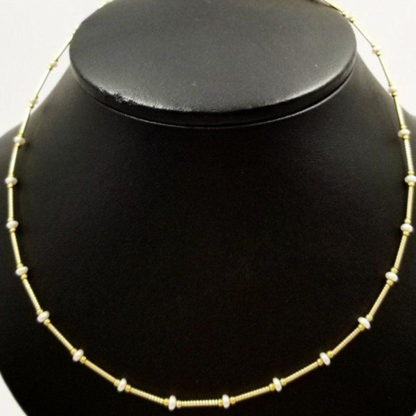 Yellow Gold Tube Necklace with Pearl Beading - Cape Diamond Exchange