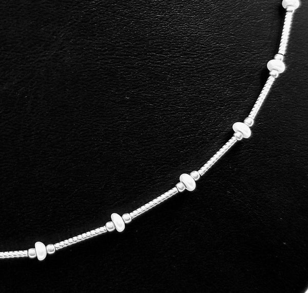 White Gold Tube Necklace with Pearl Beads - Cape Diamond Exchange