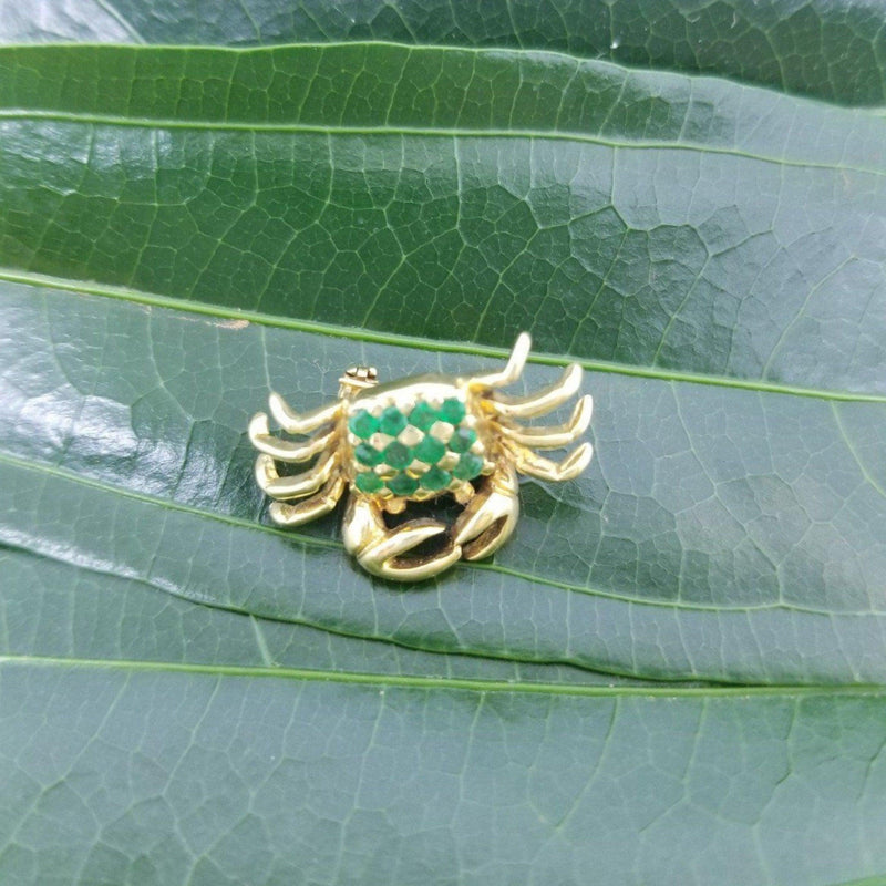 18 kt Yellow Gold Crab Brooch with Emeralds - Cape Diamond Exchange
