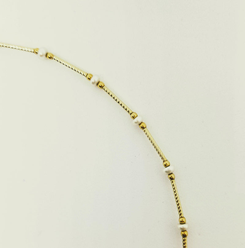 Yellow Gold Tube Necklace with Pearl Beading - Cape Diamond Exchange