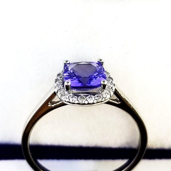 9 kt White Gold Tanzanite Halo Ring with Diamonds - Cape Diamond Exchange