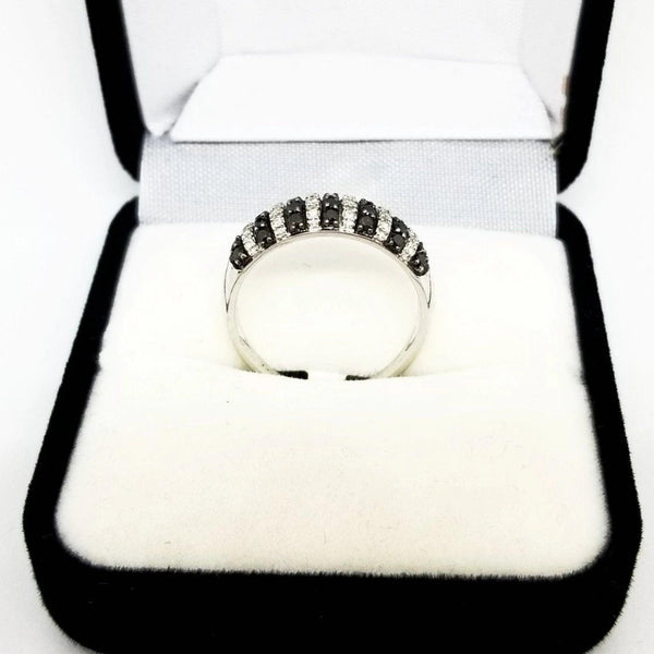 9kt White Gold Half Dome Ring with Black and White Diamonds - Cape Diamond Exchange