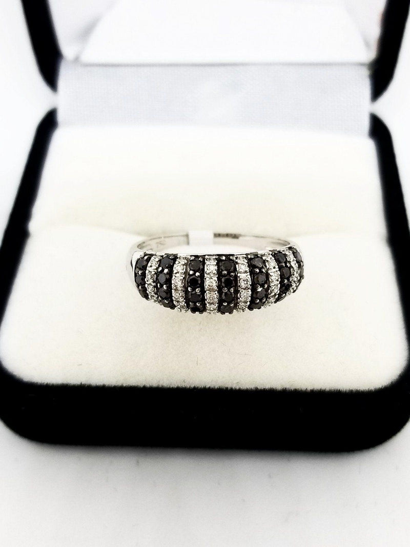 9kt White Gold Half Dome Ring with Black and White Diamonds - Cape Diamond Exchange