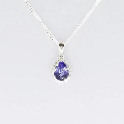 14 kt White Gold Pear Shape Tanzanite and Diamonds Pendant - Cape Diamond Exchange