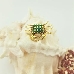 18 kt Yellow Gold Crab Brooch with Emeralds - Cape Diamond Exchange