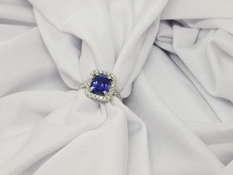 Two Levels Halo Tanzanite Ring - Cape Diamond Exchange