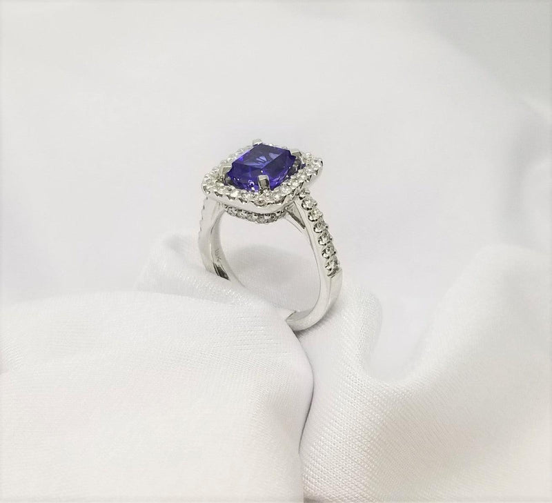 Two Levels Halo Tanzanite Ring - Cape Diamond Exchange