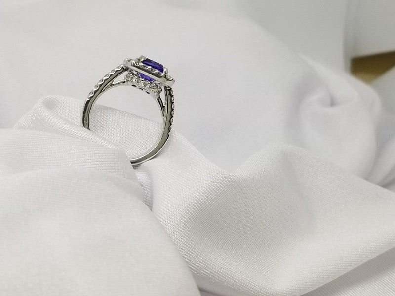 Two Levels Halo Tanzanite Ring - Cape Diamond Exchange