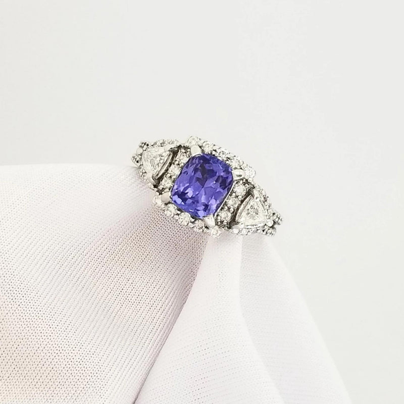 18 kt White Gold Diamond and Cushion Tanzanite Ring - Cape Diamond Exchange