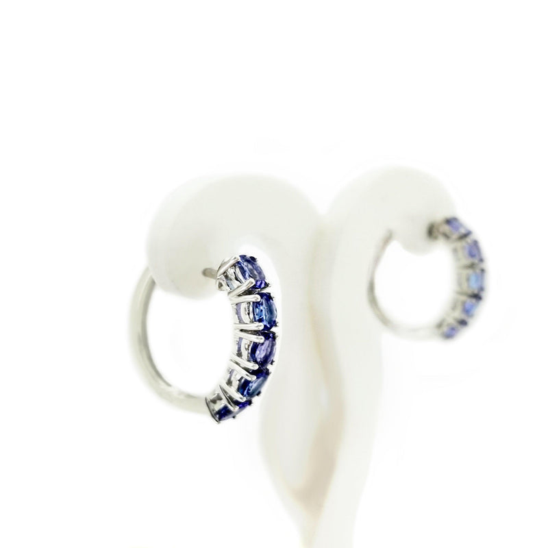 9 kt White Gold Oval Hoop Tanzanite Earrings - Cape Diamond Exchange