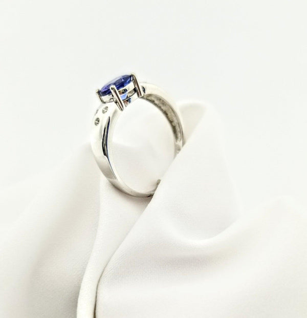 White Gold Ring with Diamonds and Round Tanzanite - Cape Diamond Exchange