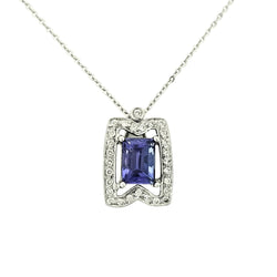 18kt White Gold Square Tanzanite Pendant with Diamonds - Cape Diamond Exchange