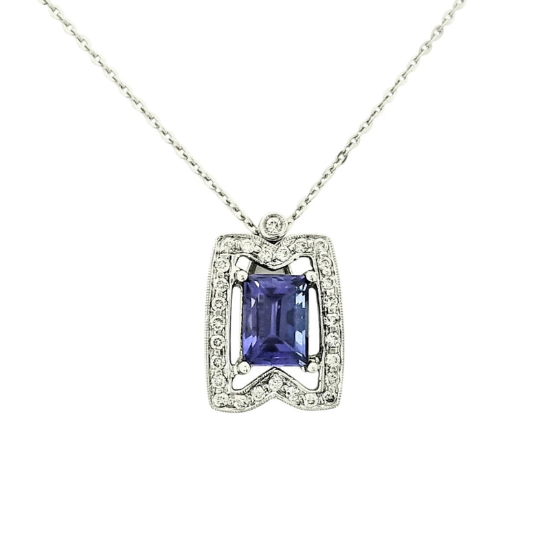 18kt White Gold Square Tanzanite Pendant with Diamonds - Cape Diamond Exchange