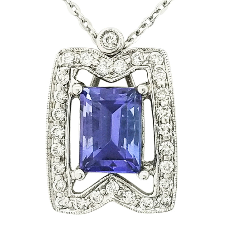 18kt White Gold Square Tanzanite Pendant with Diamonds - Cape Diamond Exchange