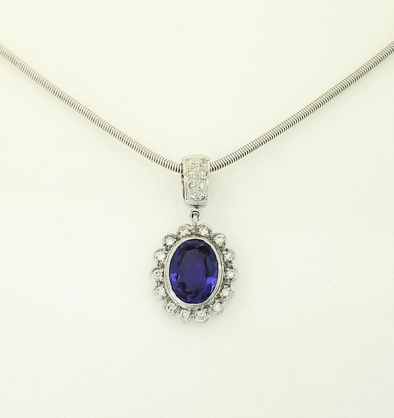 18kt White Gold Oval Tanzanite and Diamond Pendant - Cape Diamond Exchange