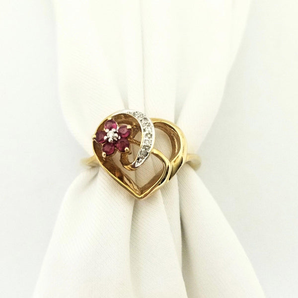 Heart Shaped Diamond Ring with a Ruby Flower - Cape Diamond Exchange