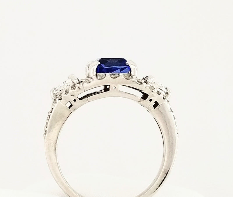 18 kt White Gold Diamond and Cushion Tanzanite Ring - Cape Diamond Exchange