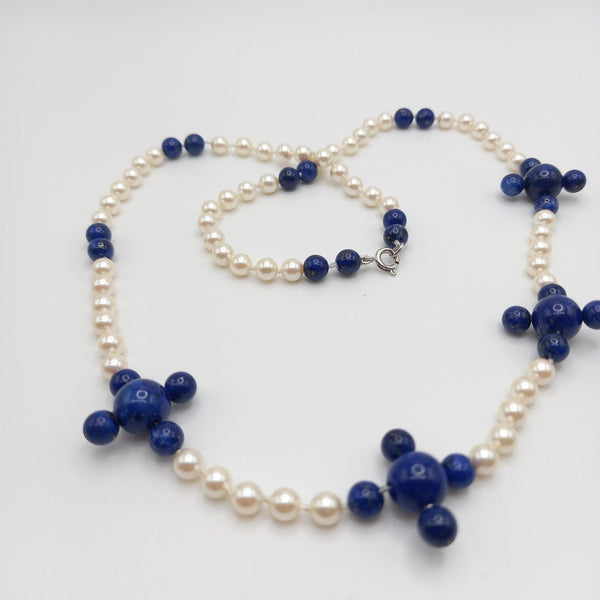 Glass beads pearl coated with Lapis Lazuli necklace - Cape Diamond Exchange 
