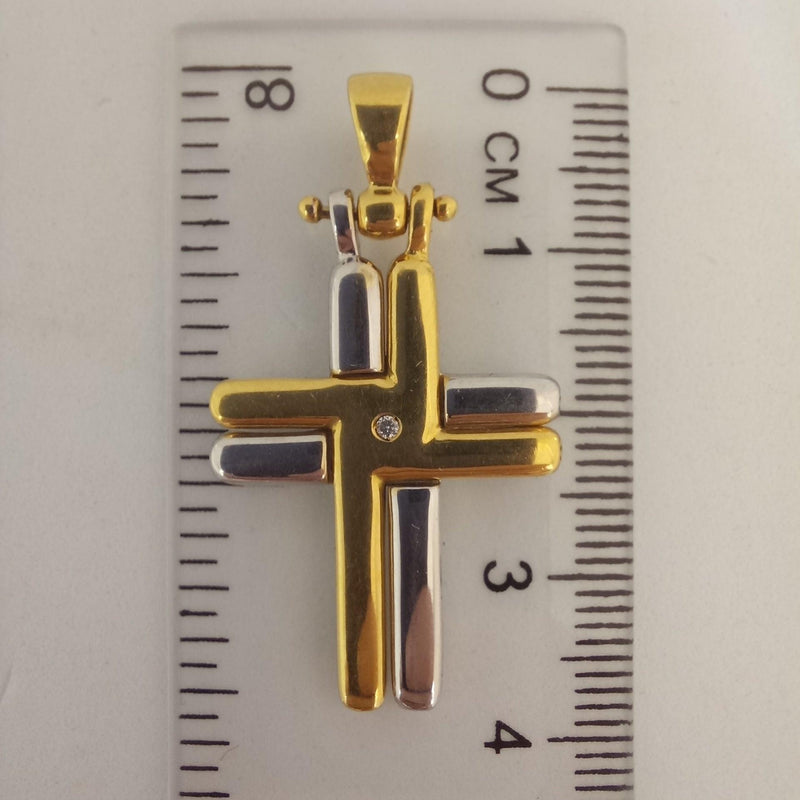 18kt Yellow and White Gold cross pendant - Cape Diamond Exchange