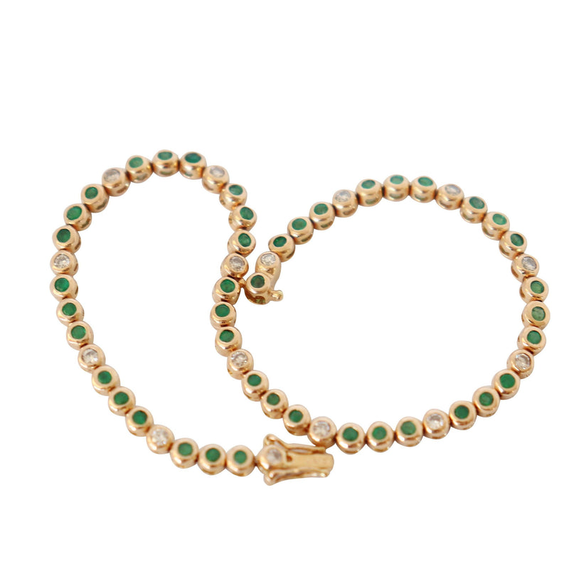 Yellow Gold Tennis Bracelet with Diamonds and Emeralds - Cape Diamond Exchange