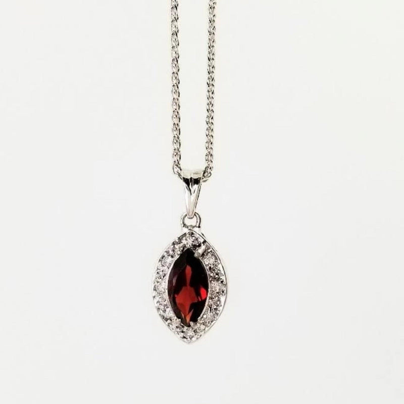 18 kt White Gold Pendant with Marquise red Garnet and Diamonds - Cape Diamond Exchange