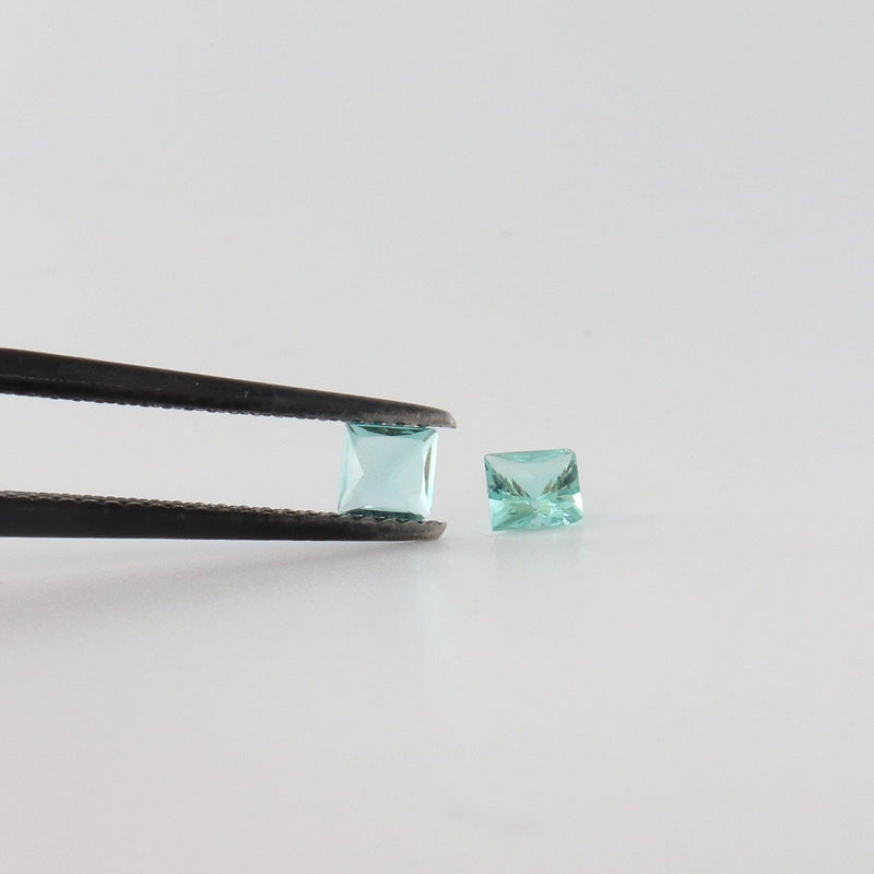 3.5mmx3.5mm Sky Blue Topaz Princess Cut stone with back view - cape diamond exchange