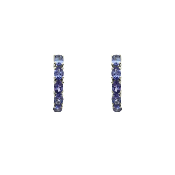 9 kt White Gold Oval Hoop Tanzanite Earrings - Cape Diamond Exchange