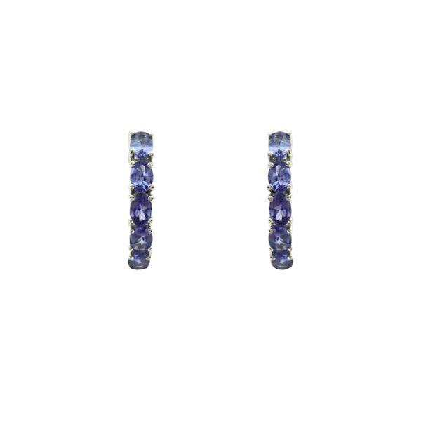 9 kt White Gold Oval Hoop Tanzanite Earrings - Cape Diamond Exchange