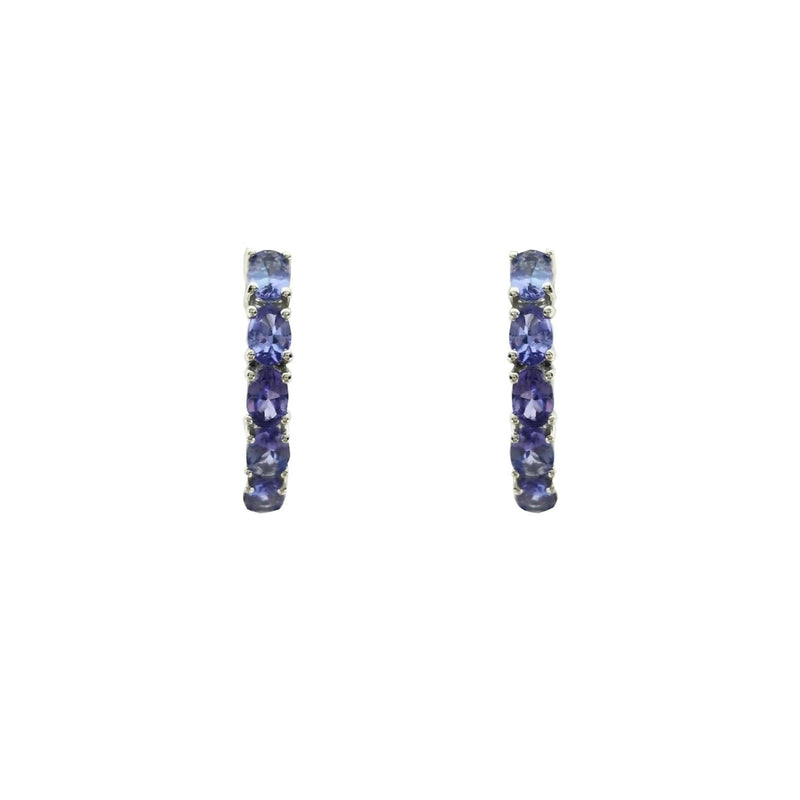 9 kt White Gold Oval Hoop Tanzanite Earrings - Cape Diamond Exchange