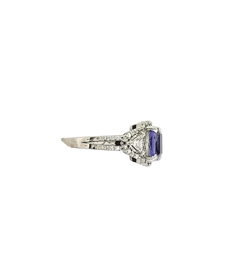 18 kt White Gold Diamond and Cushion Tanzanite Ring - Cape Diamond Exchange