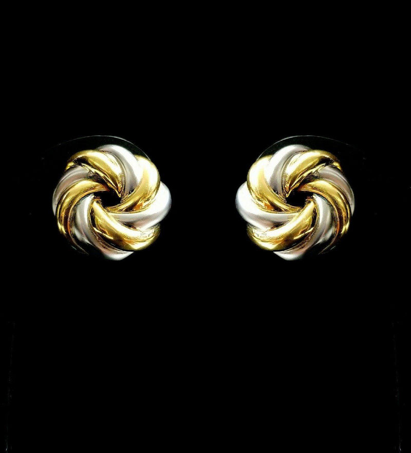 18 kt Yellow and White Gold Round Wavy Earrings - Cape Diamond Exchange