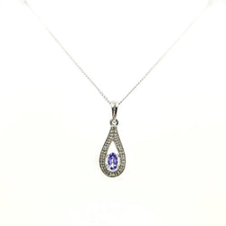 9 kt White Gold Teardrop Pendant with Tanzanite and Diamonds - Cape Diamond Exchange