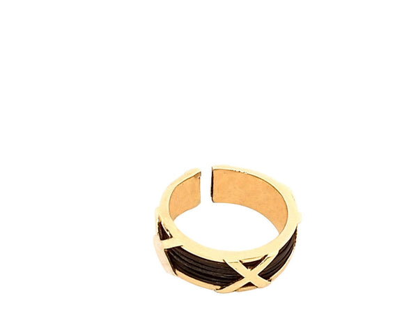 Yellow Gold X Ring with Elephant Hair - Cape Diamond Exchange