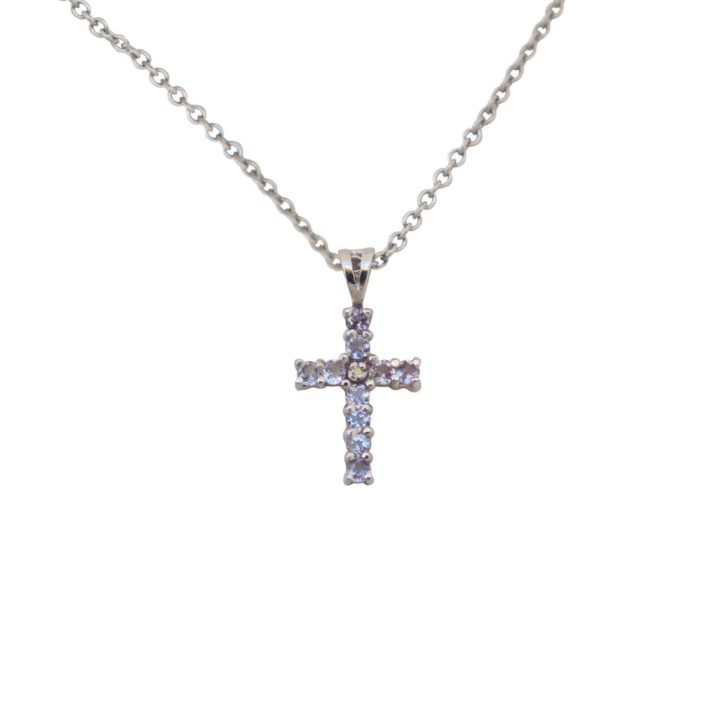 White Gold Tanzanite Cross Pendant - cape diamond exchange