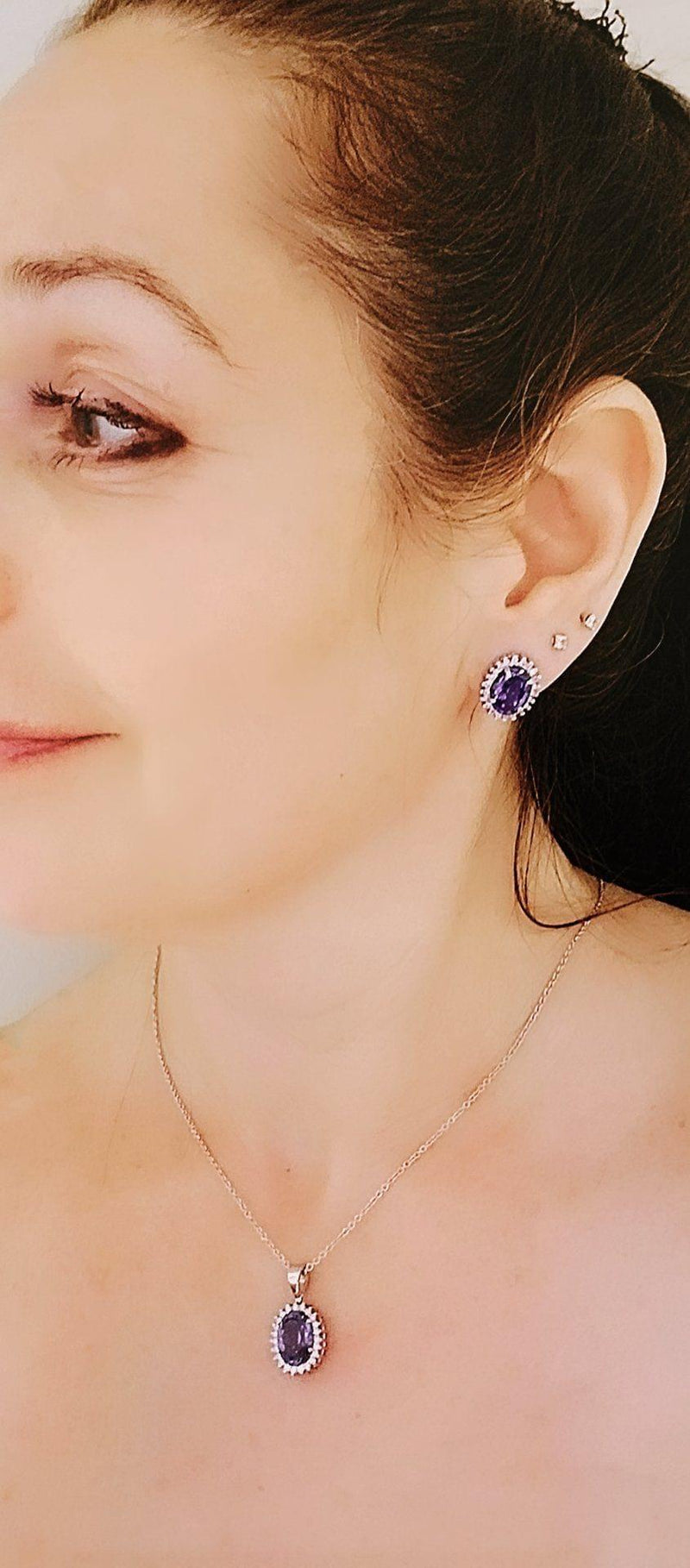 18 kt White Gold Halo Tanzanite and Diamond Earrings - Cape Diamond Exchange