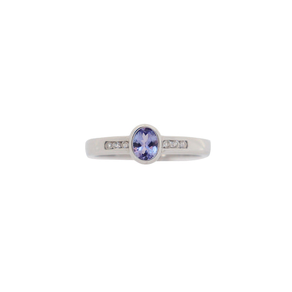 White Gold Oval Tanzanite and Diamond Ring - cape diamond exchange