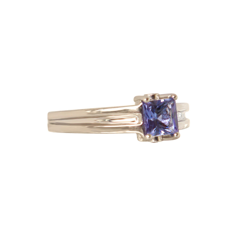 Princess Tanzanite and Diamond Ring in 18 kt White Gold - Cape Diamond Exchange