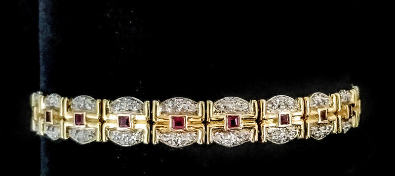 18 kt Yellow Gold Bracelet with Diamonds and Rubies - Cape Diamond Exchange